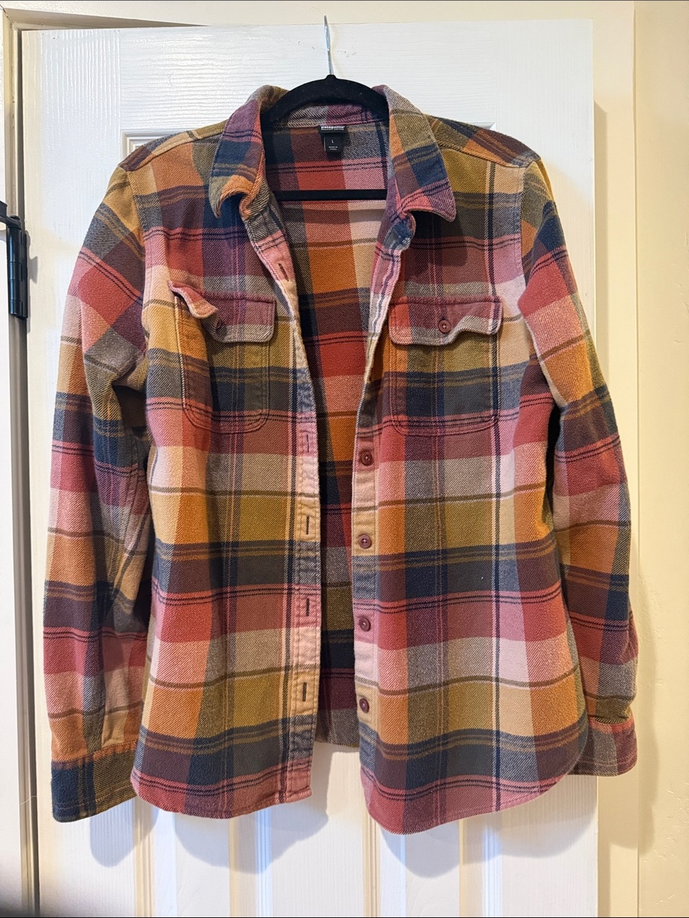 Patagonia Women’s Plaid Button-Up Shirt Jacket in Mustard, Rust & Navy